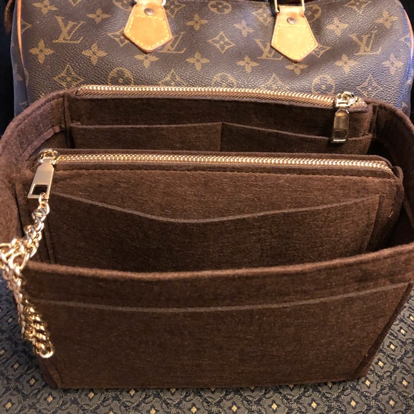 Purse tote medium insert organizer+2 zipper pockets premium insert brown - Picture 2 of 8